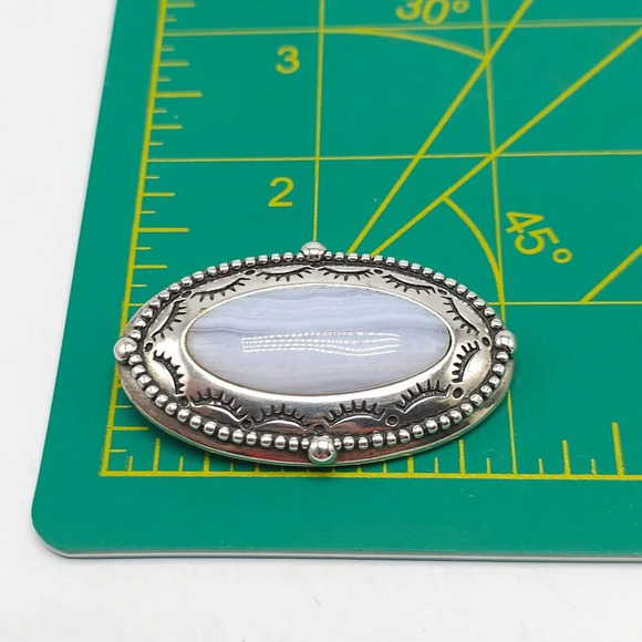 Vintage CAROLYN POLLACK RELIOS Sterling Silver Blue Lace Agate Brooch Pin - Picture 5 of 6